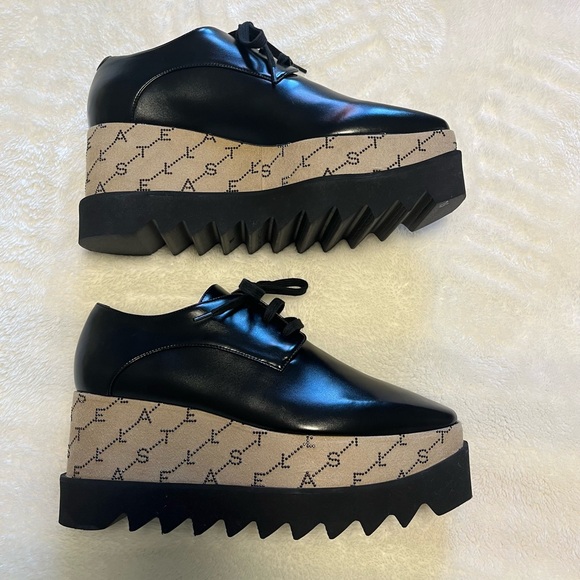 Stella McCartney Elyse Platform NEW Black Monogrammed Shoes Womens US6.5 EU36.5 - Picture 10 of 16